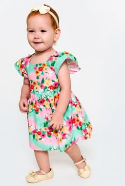 Miniatura VESTIDO E CALCINHA PINCELADA DE FLORES VERDE E ROSA 3-6 M 1