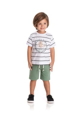 Miniatura CONJ. CAMISETA MEIA MALHA LISTRADA E BERMUDA MOLETOM SEM FELPA 1