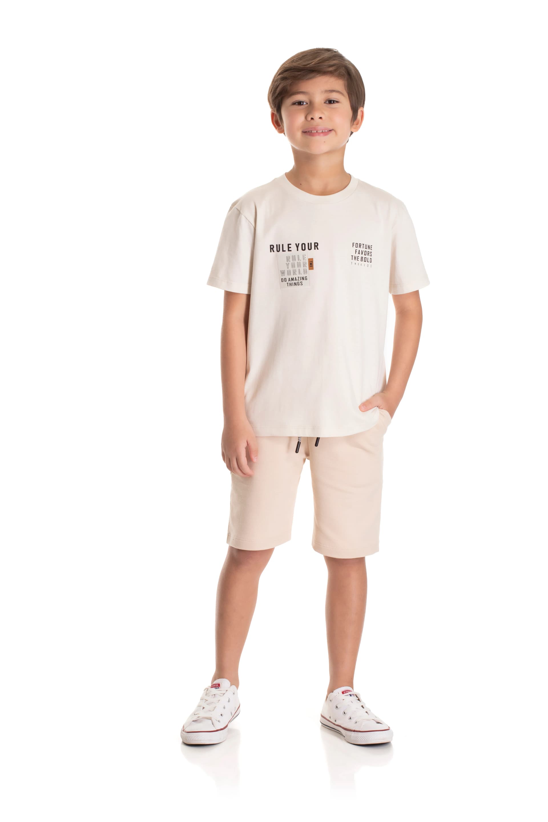 CONJ. CAMISETA MEIA MALHA E BERMUDA MOLETOM SEM FELPA