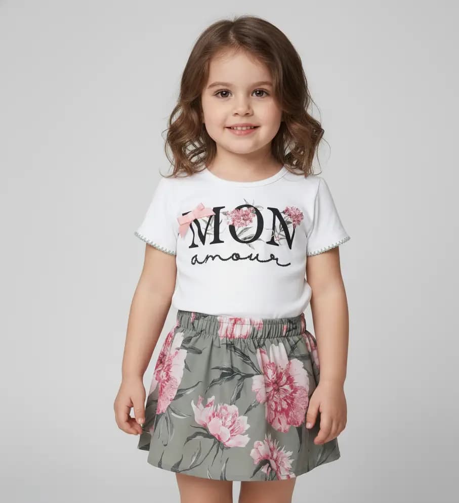 CONJ BLUSA+SHORT MILON  ESTAMPADO FLORAL E BRANCO