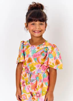 Miniatura CONJ BATA E SHORT ALPHABETO ESTAMPADO EM ROSA E OFF WHITE  3