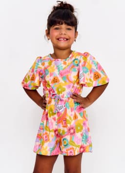 Miniatura CONJ BATA E SHORT ALPHABETO ESTAMPADO EM ROSA E OFF WHITE  1